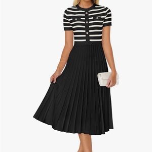 Zesica | Striped Knit Pleated Midi Dress